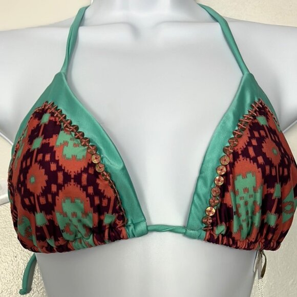 VIX Other - Sofia by VIX NWT Bikini Top LARGE Tribal Beaded Halter Swim Top Adjustable Ties